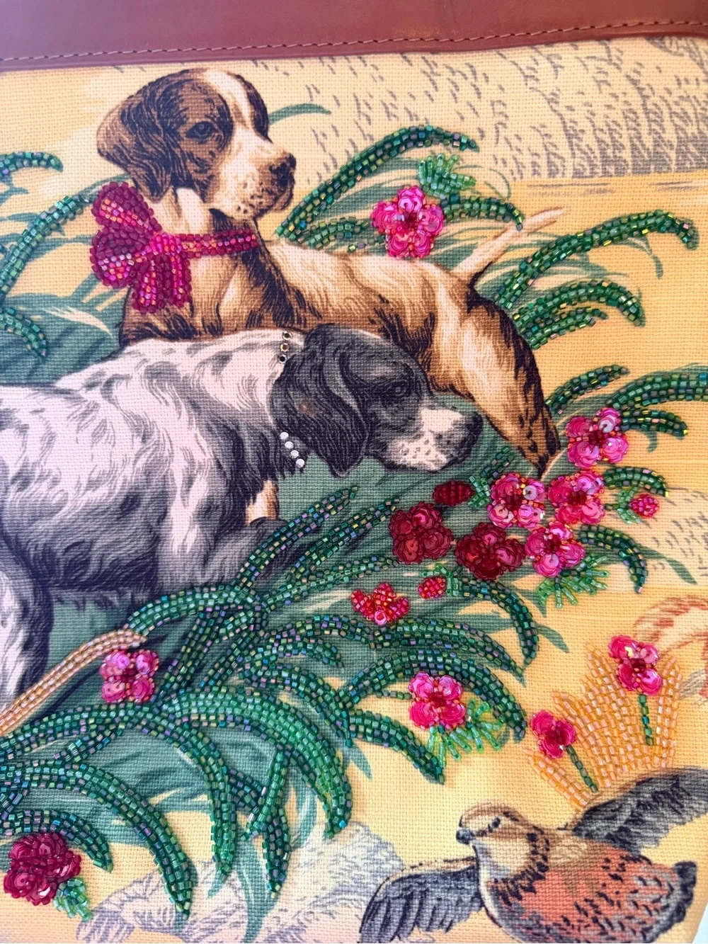 Vintage Isabella Fiore Beaded Dog Tapestry Shoulder Bag Purse Rare Y2K